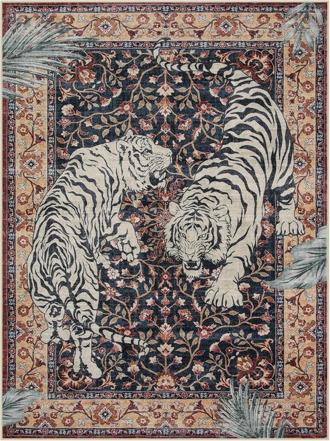 Moynesa Tiger Washable Area Rug, 9x12 Living Room Rug, Vintage Non Slip Large - Image 3