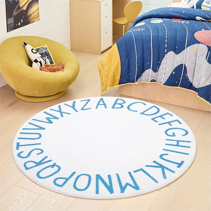 Topotdor Round Kids Play Rug Alphabet Nursery Area Rug Extra Large Soft - Image 2