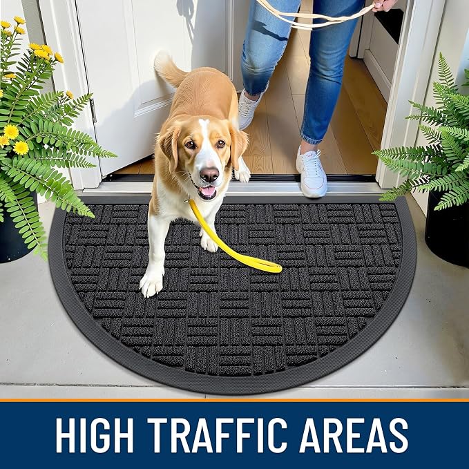 OLANLY Half Circle Door Mat Outside Entrance 29.5x17, Heavy Duty Sturdy Natural - Image 5