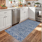KUTA 3x5 Boho Area Rug for Living Room, Moroccan Blue Beige Washable Kitchen - Image 2