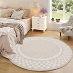 4ft Washable Round Rug for Entryway Modern Checkered Bedroom Circle Rug Non - Image 2
