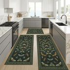 JTJ Botanical Insect Kitchen Rug Set of 3, Dark Green Nature Inspired Floor Mats - Image 5