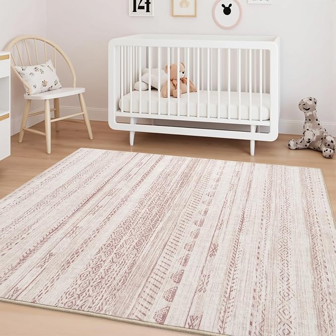 4x6 Pink Area Rugs for Living Room Machine Washable Rug Distressed Girls - Image 3