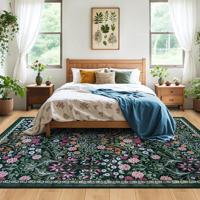 10x12 Area Rugs for Living Room: Floral Washable Rug Vintage Large Soft Boho - Image 3