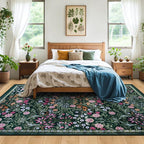 Area Rugs 9x12 Living Room: Floral Washable Rug Vintage Large Soft Boho - Image 3