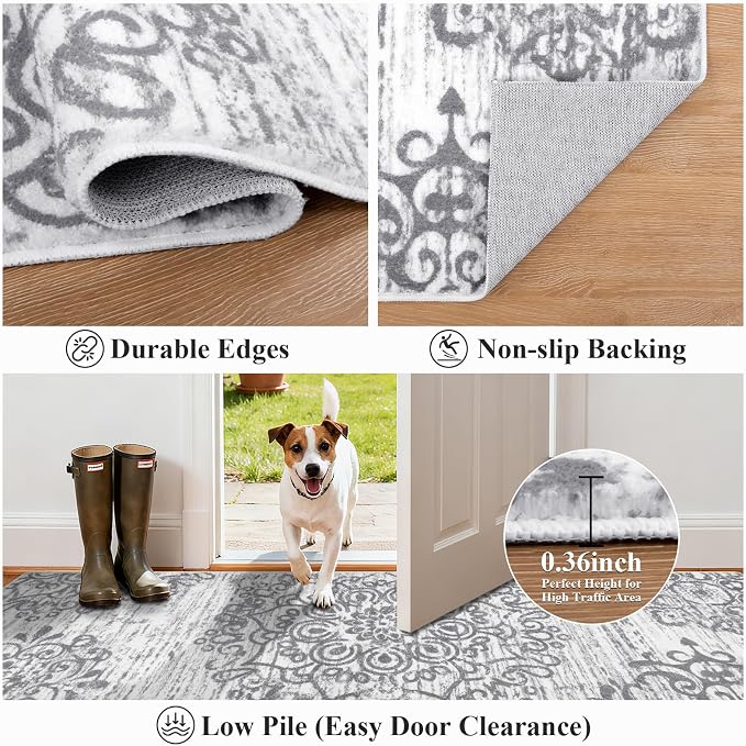 HEBE Hallway Runner Rug 3'x14' Washable Vintage Distressed Area Rugs Non Slip - Image 4