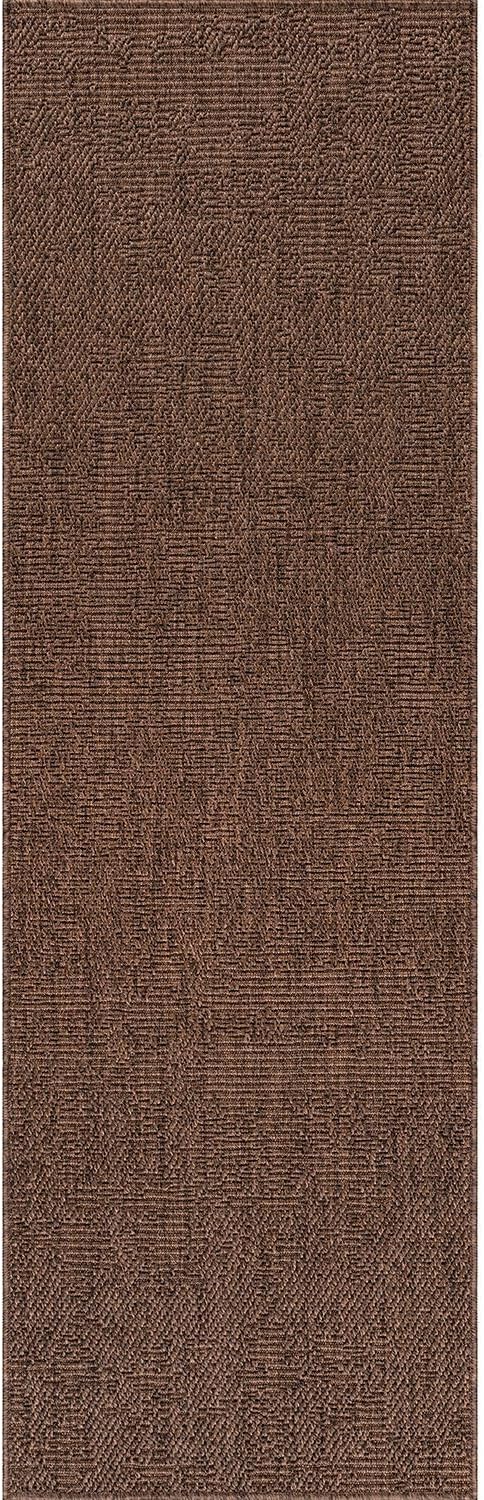 CAMILSON Indoor and Outdoor Runner Rug Brown Solid Boho Woven Design - Image 2