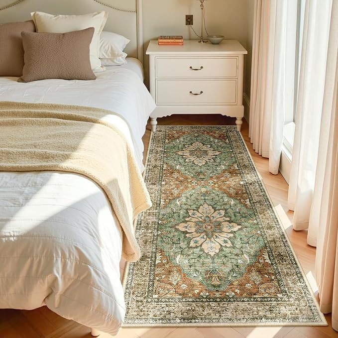 RELEANY Area Rugs Runner 3'x7' Washable Non-Slip, Floral Vintage Distress - Image 2