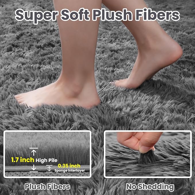 4x6 Area Rugs for Living Room Rug: Soft Fluffy Shag Light Gray Rugs for Bedroom - Image 5