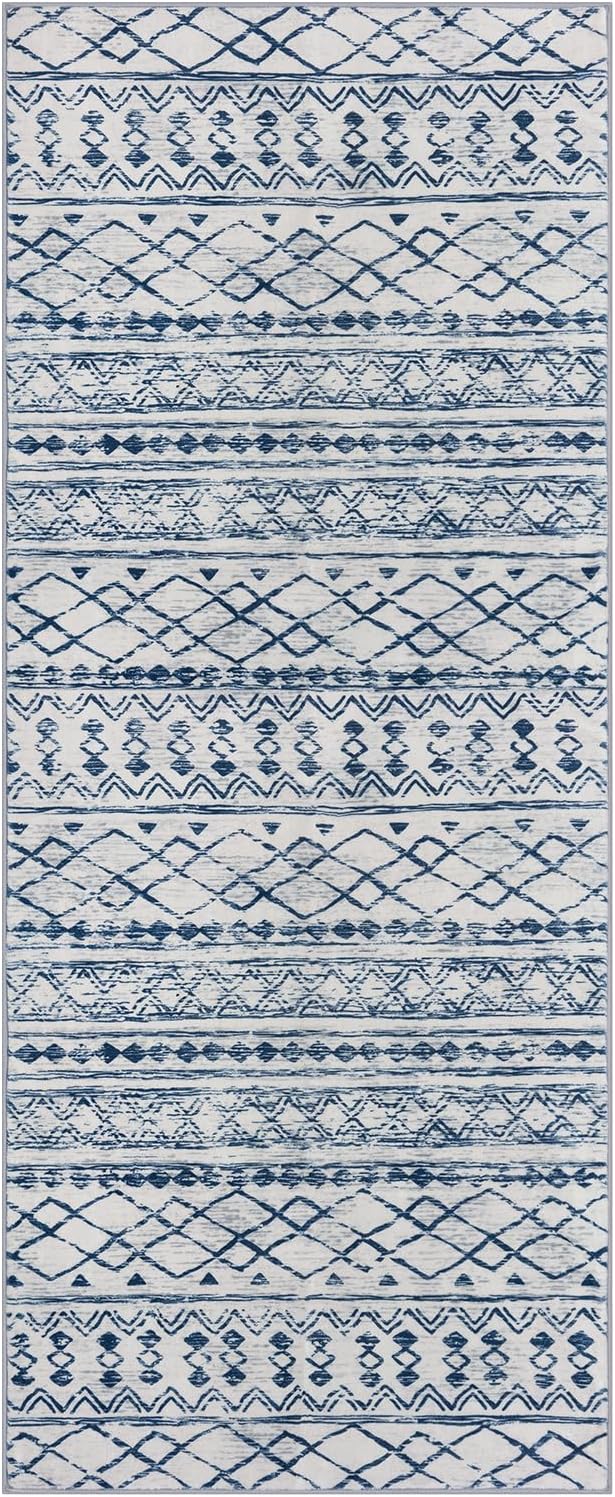 KUTA Moroccan Washable Runner Rug, 2x6 Non-Slip Vintage Blue White Boho Hallway - Image 9