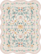 Pink Floral Rug 3X5 for Girls Bedroom or Nursery, Scalloped Washable Non-Slip - Image 6