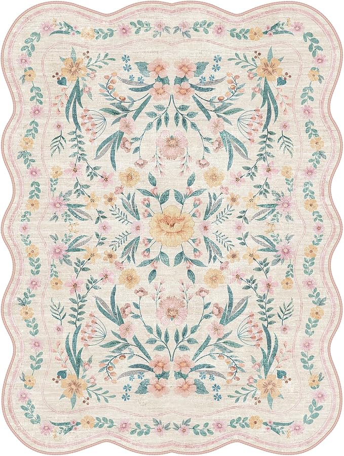 8x10 Scalloped Rug for Living Room, Washable Rugs Soft Low Pile Non Slip Rugs - Image 7