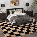 Shag Rugs for Bedroom, 4x6 Checkered Black Beige Soft Fuzzy Rugs for Living Room - Image 2