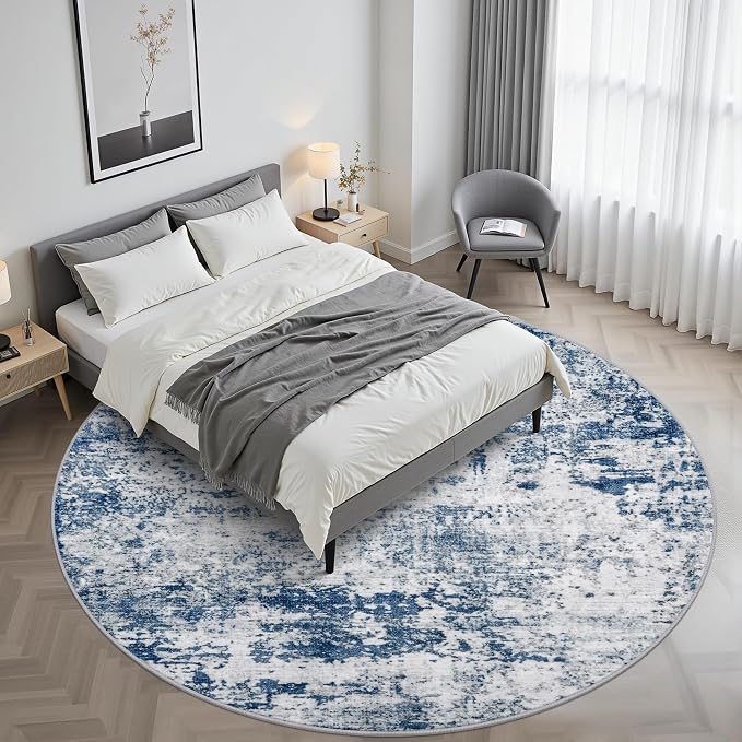 Round Area Rug for Living Room: 6 ft Washable Modern Abstract Soft Thin Rug - Image 2