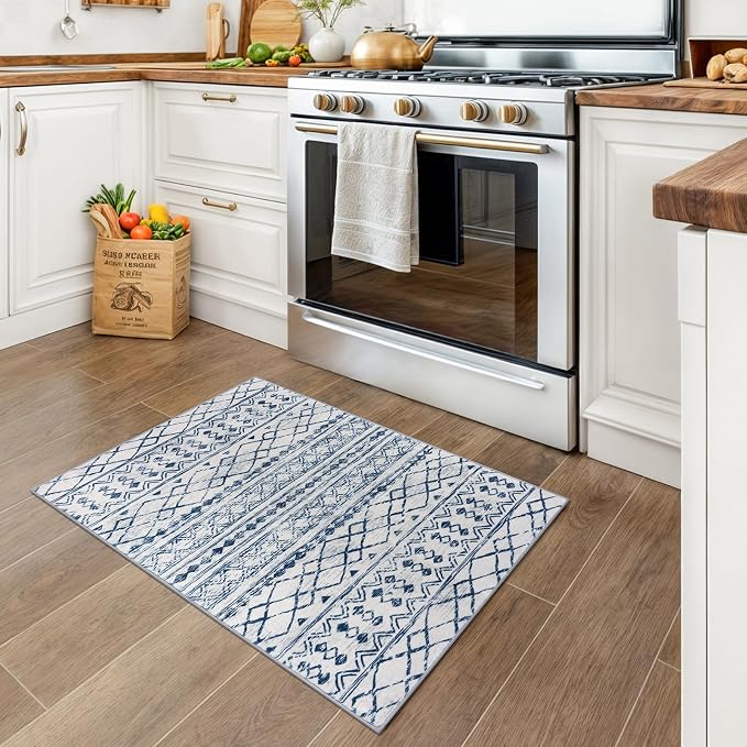 KUTA Moroccan Area Rugs, 2x3 Blue White Entryway Rug Non-Slip Washable Small - Image 3