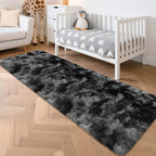 2x8 ft Plush High Pile Black Tie-Dyed Rug Fluffy Soft Runner Bedside Rug - Image 8