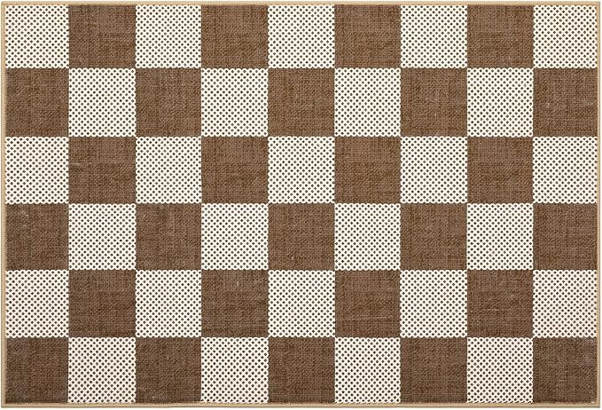 GarveeHome Checkered Terracotta Brown 2x3 Washbale Rug Door Mat Geometric - Image 5