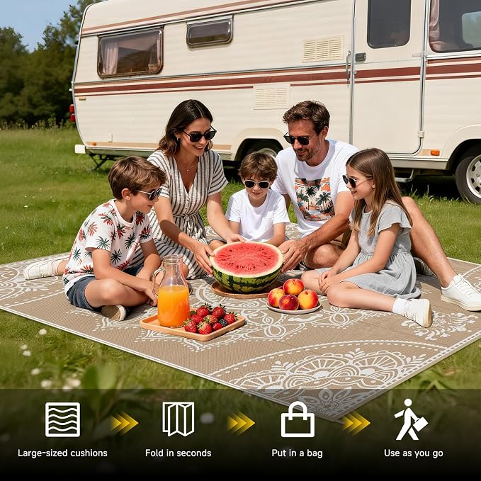 Pauwer Waterproof Outdoor Rug 5x8, Reversible Plastic Straw Patio Camping Rug - Image 5