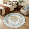 RELEANY Area Rugs Round 4ft Washable Non-Slip, Floral Vintage Distress by RELEANY
