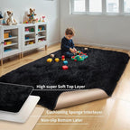 KICHOWUA Thick Area Rug Black Fluffy Shag 5x7 - Image 4