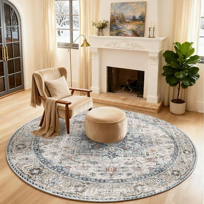 4x4 Washable Rugs for Living Room: Bedroom Rug Stain Resistant Non Slip Low by palohom