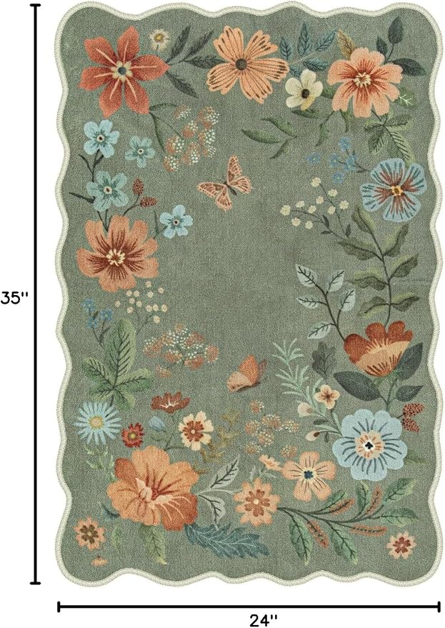 Lahome Floral Rugs for Entryway, 2X3 Washable Kitchen Rugs Ultra-Thin Soft Rug - Image 2