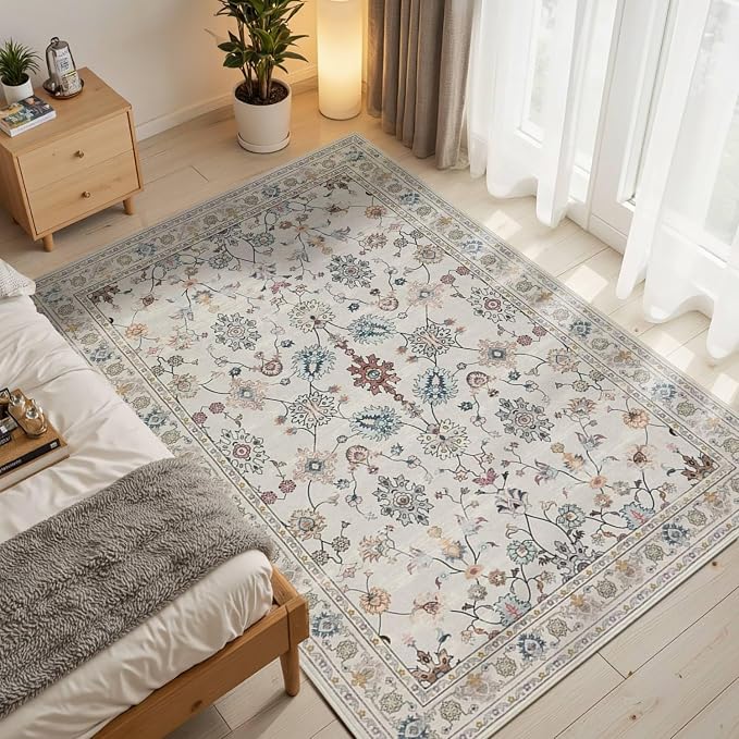 Rugxara Floral Rug for Entryway Bedroom, 3x5 Washable Area Rug, Vintage Boho - Image 2