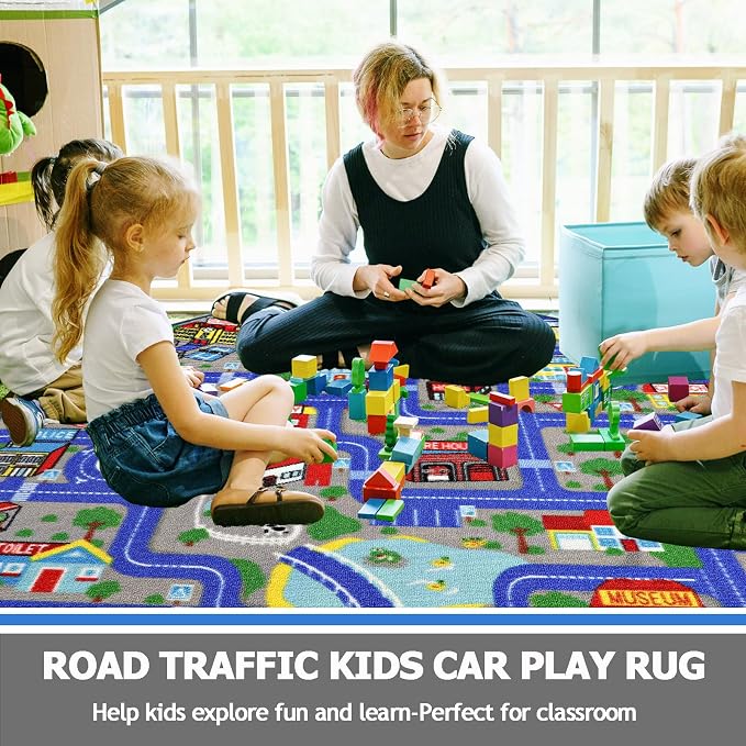 Capslpad Blue Car Road Kid Rug Carpet Playmat - Image 4