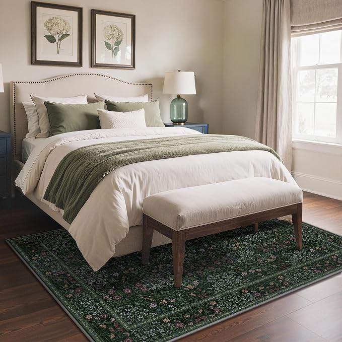 GENIMO 5x7 Area Rug for Living Room, Washable Vintage Floral Low-Pile Non-Slip - Image 4