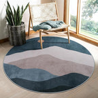 4ft Abstract Round Area Rug, Chic Faux Wool Washable Non-Slip Sun and Mountain - Image 7