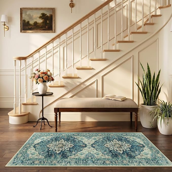 RELEANY Area Rugs Runner 2'6"x5' Washable Non-Slip, Floral Vintage Distress - Image 2