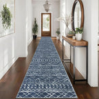 KUTA Boho Runner Rug for Hallway 2.6x16 Moroccan Washable Navy Blue Rugs by KUTA
