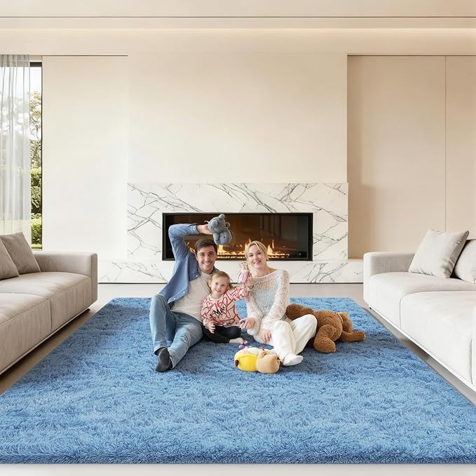 Area Rugs 9x12 Living Room, Large Fluffy Blue Rugs - Image 6
