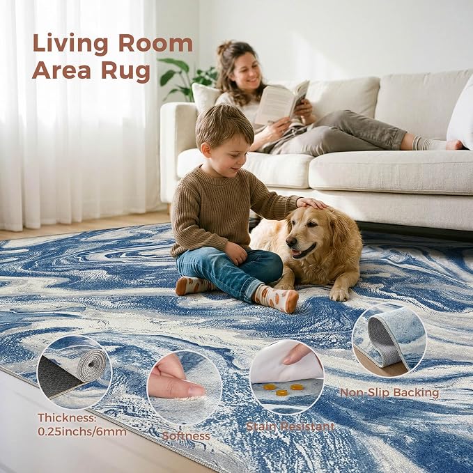 DMOYEST 9x12 Area Rug for Living Room:Washable Modern Neutral Abstract Rug - Image 2