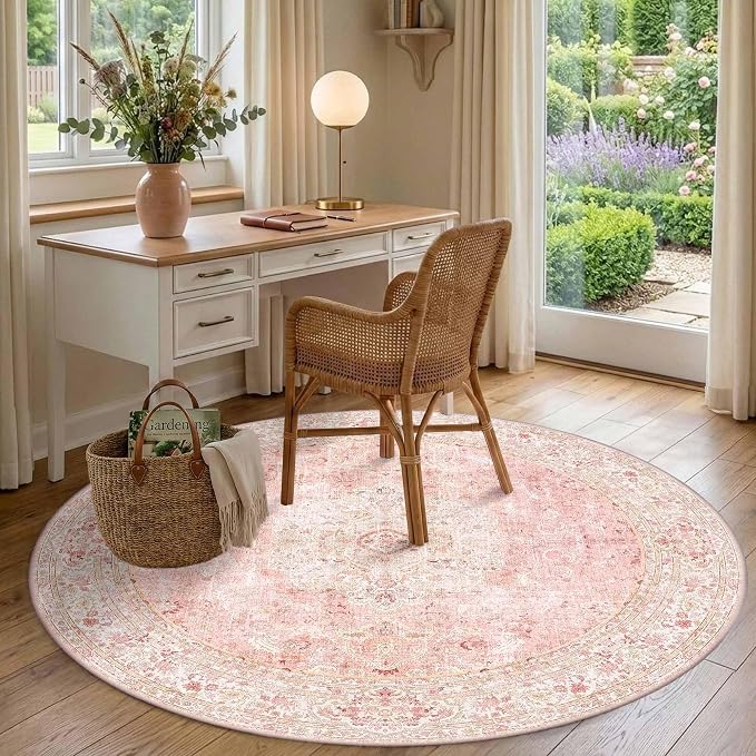 Latte&Fog Washable Pink Round Rug 6ft, Soft Cute Circle Area Rugs by LatteFog