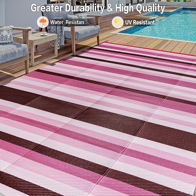 HUGEAR Outdoor Waterproof Rug 8'x10' Plastic Straw Rugs Washable Reversible - Image 3