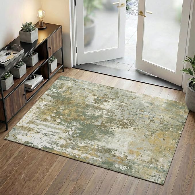 Entryway Rug 3x5 Green Door Mat Indoor Entrance 36x60, Washable Small Throw Rugs by Acapet