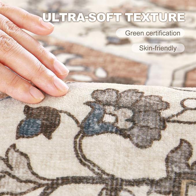 5x7 Washable Area Rug: Vintage Neutral Soft Non Slip Thin Large Floor Carpet - Image 5
