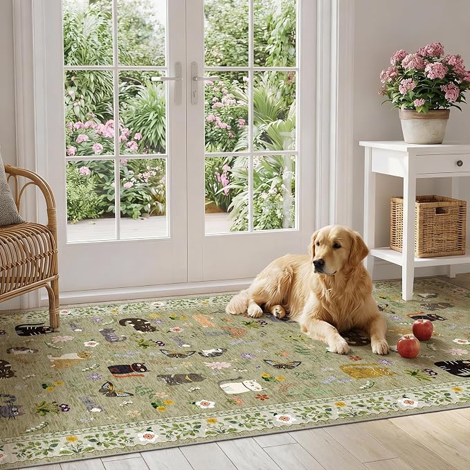 3x7 Washable Rug Runner, Non Slip Low Pile Hallway Cat Runner Rug, Stain - Image 2