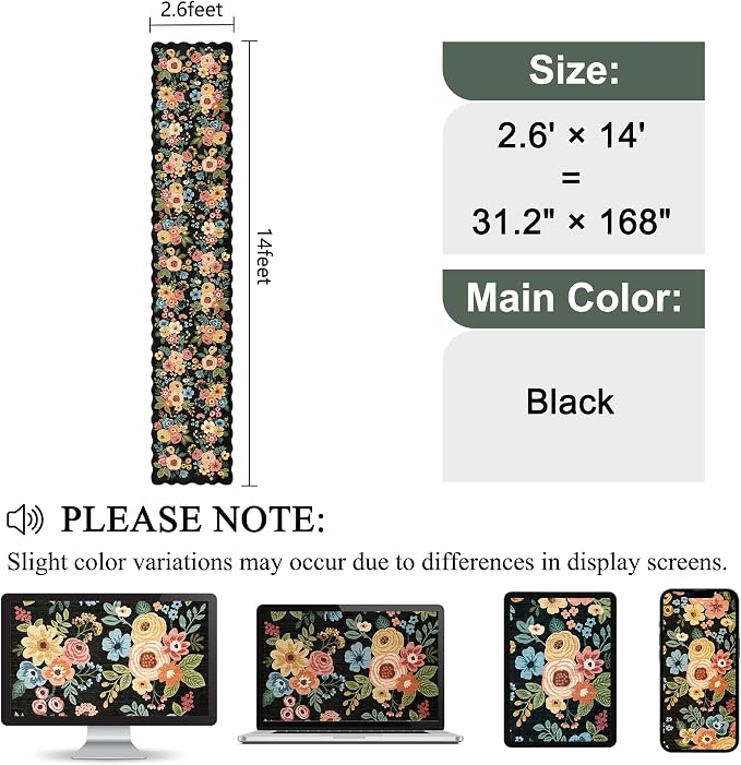 DUKINO 2.6x14 Runner Rug for Hallway, Non Slip Floral Washable Kitchen Rug - Image 2