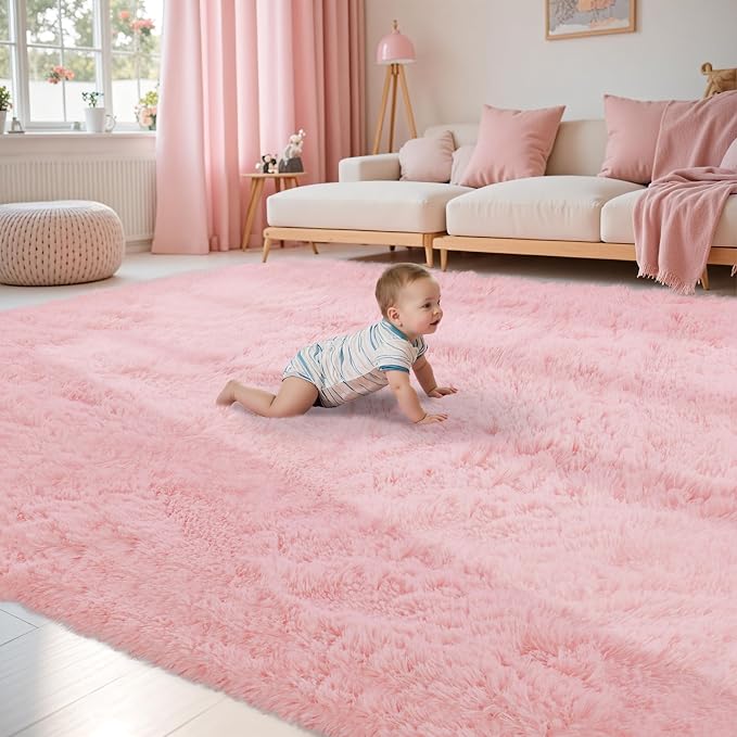 Fluffy Pink Area Rug for Bedroom Living Room Soft 8x10 Fuzzy Washable Rugs by Unknown