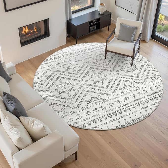 Miukiki Round Rugs 8ft Washable Moroccan Circle Rug - Image 7