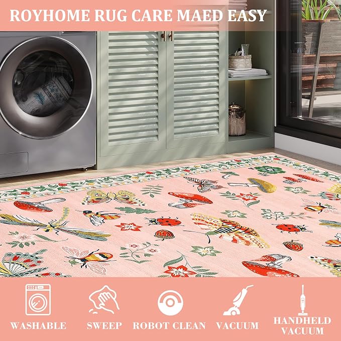 Mushroom Insect 8x10 Area Rugs, Washable Rugs - Image 7