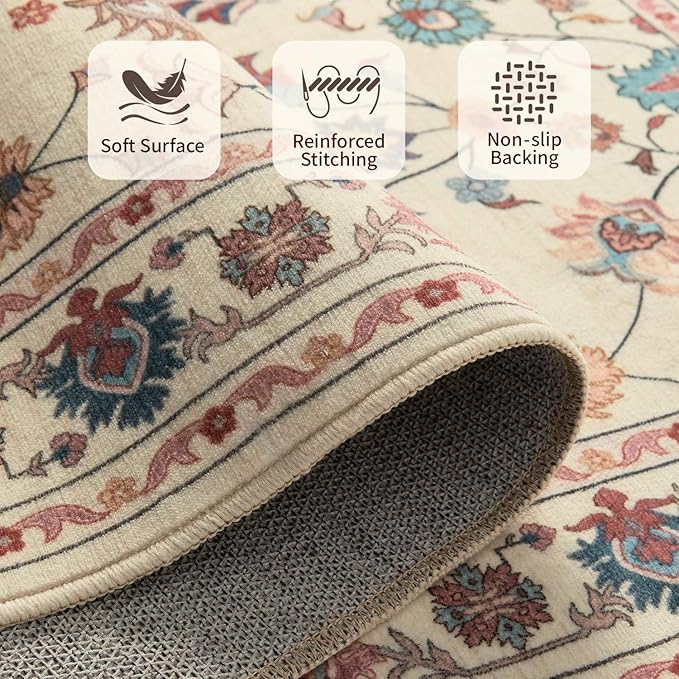 Rugxara 2x6 Floral Runner Rug, Washable Runners - Image 4