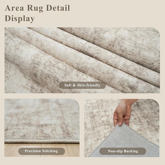 10x10 ft Square Living Room Rug – Washable Modern Abstract Area Rug - Image 5