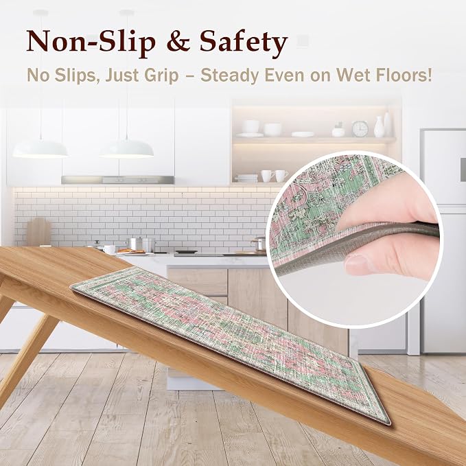 Boho Kitchen Mats for Floor 2 Piece Set Anti Fatigue Cushioned PVC Kitchen Rugs - Image 4