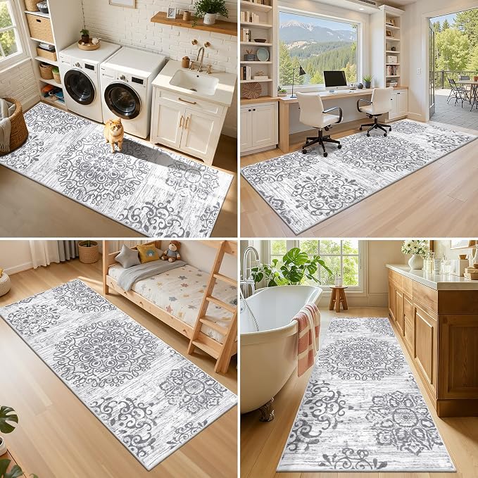 HEBE Hallway Runner Rug 3'x8' Washable Vintage Distressed Area Rugs Non Slip - Image 6