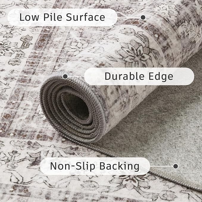 DCX Machine Washable Grey Entryway Rug 2x3, Non Slip Stain Resistant Vintage - Image 5