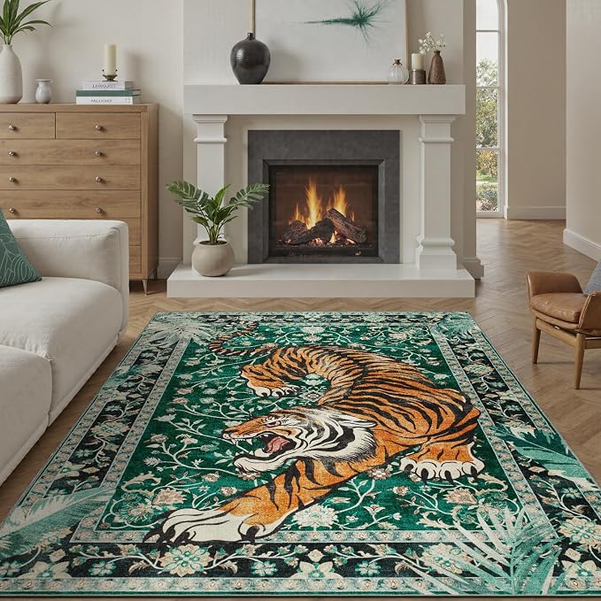 DCX Washable 9x12 Tiger Area Rug, Soft Low Pile Carpet, Kid & Pet Friendly - Image 6