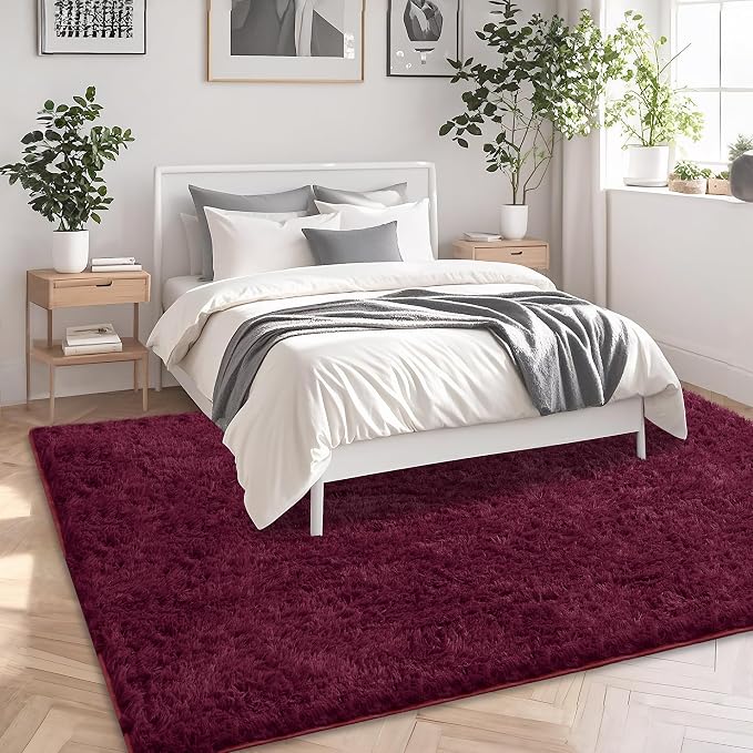 6x9 Burgundy Area Rugs for Living Room, Large Fluffy Shag Rug for Bedroom Kids - Image 3